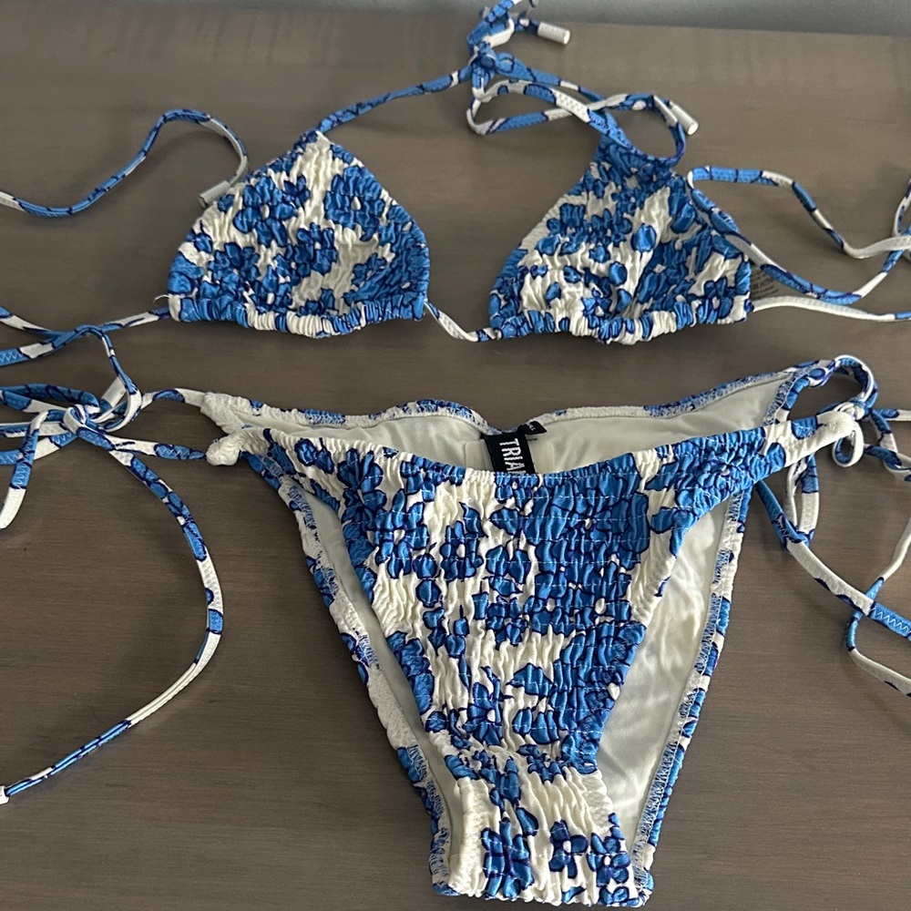 Blue and White Floral Bikini Set
